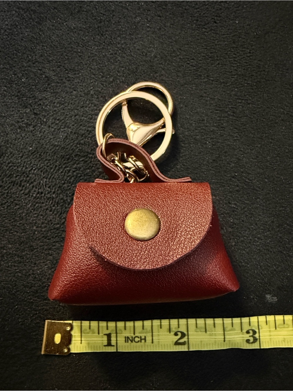 Reddish Brown Mini Purse Keychain with Gold Hardware